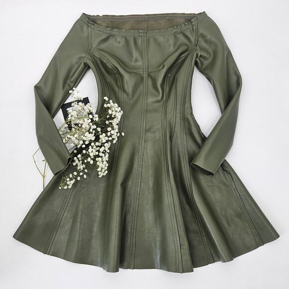 Norma Kamali Olive Green Off-Shoulder Mini Dress - Picture 5 of 12